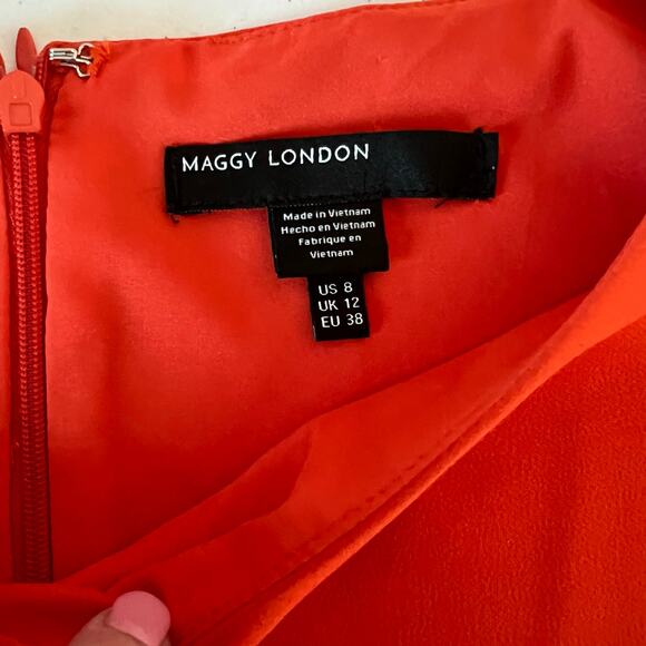Maggy London Orange SS Side Tie Drape Sheath Dress US Size 8 - Picture 4 of 16